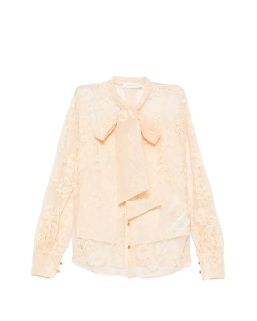 Zimmermann Natural Pussy-Bow Lace Blouse