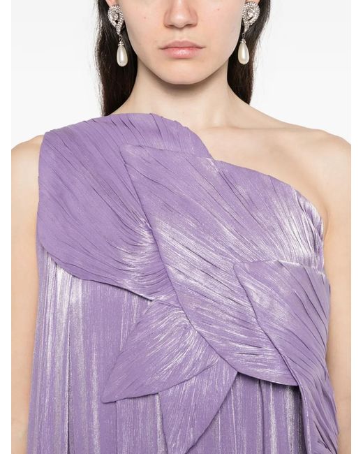 Costarellos Purple Amabe Pleated One-Shoulder Maxi Dress