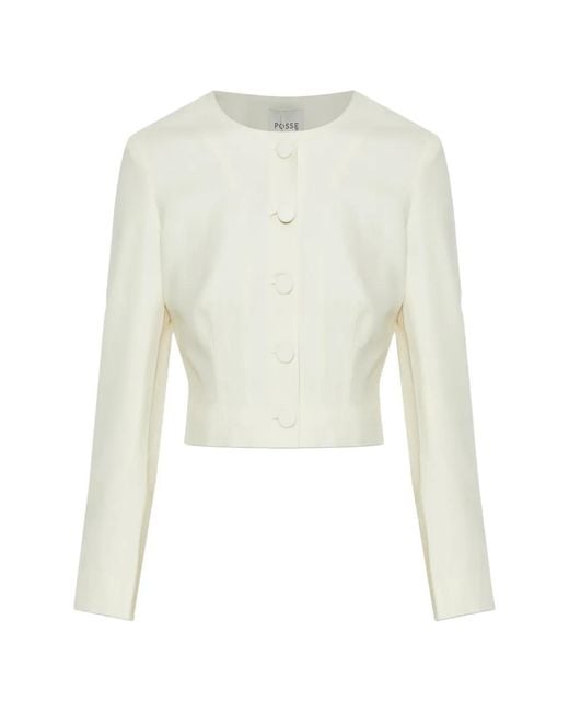 Posse White Elspeth Button-Up Wool Cropped Jacket
