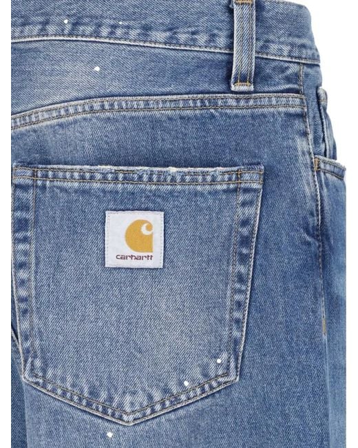 Carhartt Blue Single Knee Paint-Splatter Faded-Effect Jeans for men