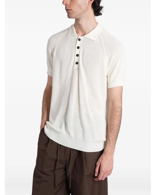 Grayed White Raglan-Sleeve Button-Down Polo Shirt for men