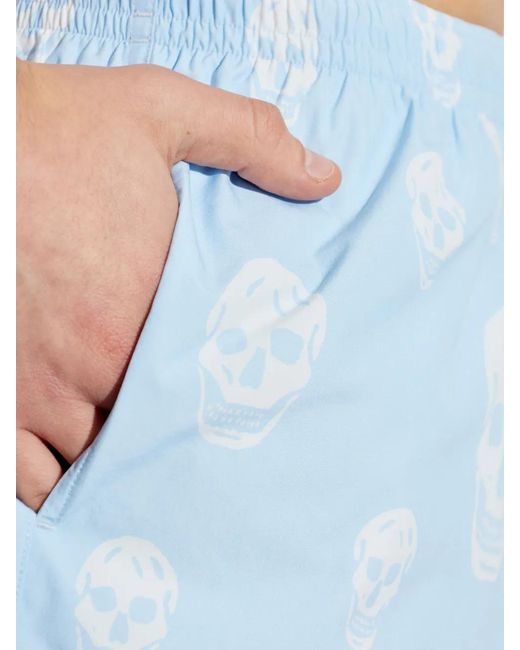 McQueen Blue Skull Print Swim Shorts for men