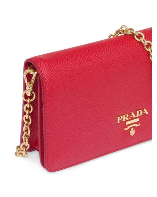 Prada Leather Saffiano Logo Plaque Mini Bag in Red | Lyst Australia