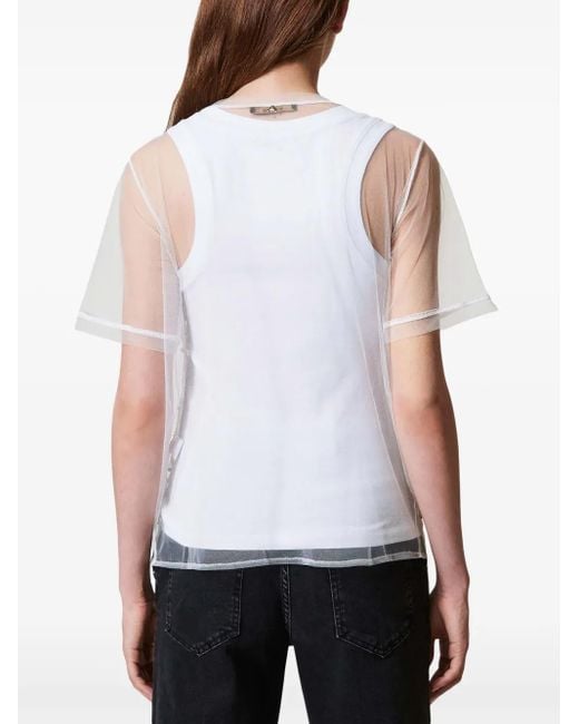 Twinset White Embroidered Tulle T-Shirt