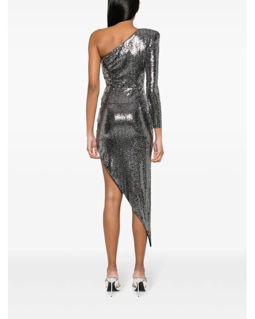 Nissa Black One-Shoulder Sequinned Midi Dress