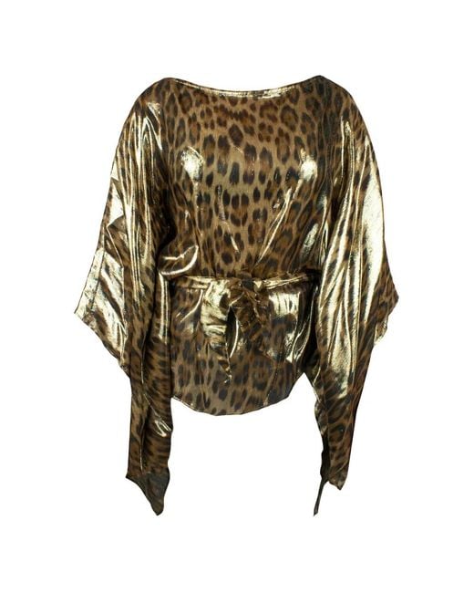 Roberto Cavalli Green Silk Kaftan With Leopard Print