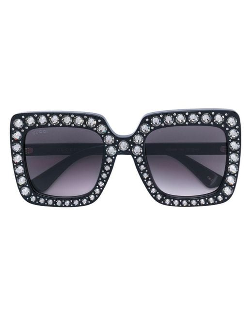 Gucci Black Oversized-Sonnenbrille mit Swarovski-Kristallen