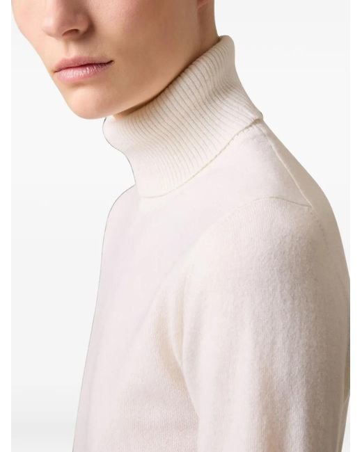 Lardini White Ribbed-Knit Turtleneck Sweater
