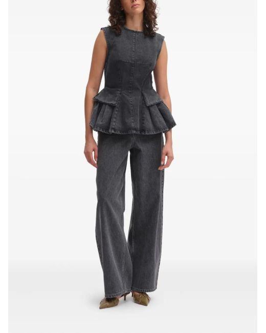 Remain Black Peplum Sleeveless Denim Top