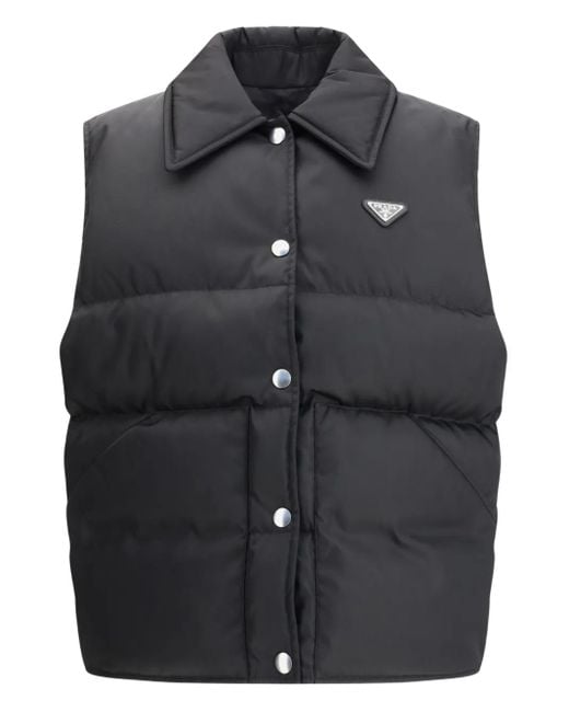 Gilet Imbottito Con Applicazione di Prada in Black