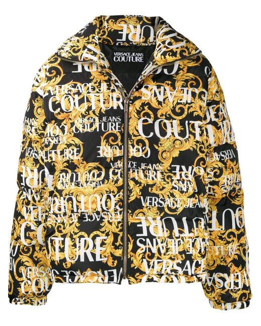 Versace Jeans Couture Baroque Print Puffer Jacket in Yellow for Men | Lyst