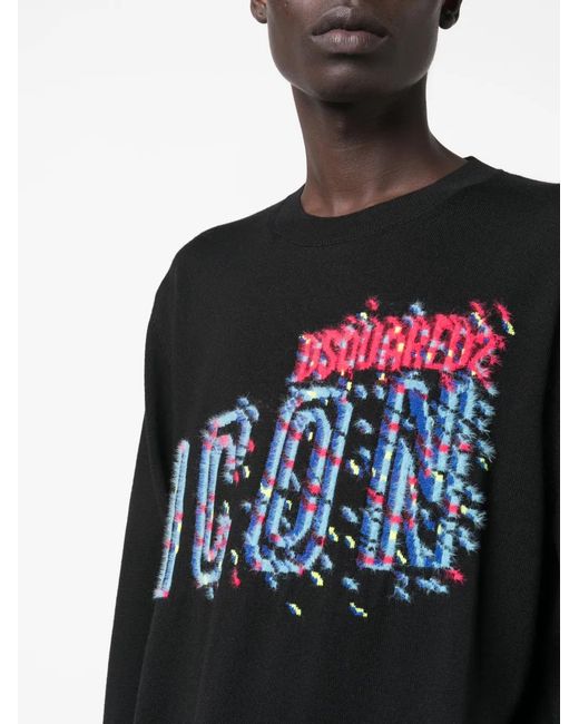 DSquared² Black Intarsia-Knit Logo Jumper for men