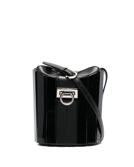 Ferragamo Black Trifolio Embellished Shoulder Bucket Bag