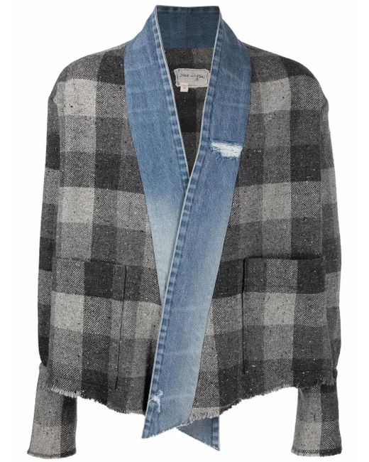 Greg Lauren Karierte Hemdjacke Mit Jeansbesatz in Blue für Herren