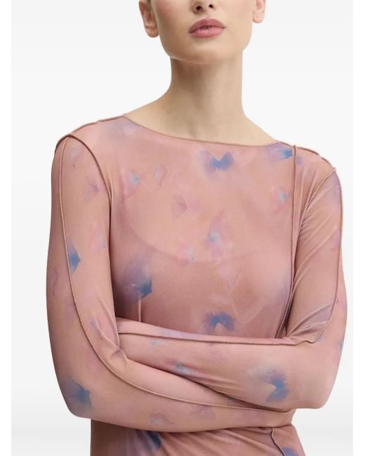 HUGO Pink Abstract-Print Side-Split Maxi Dress