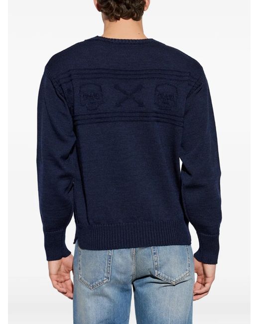 McQueen Blue Skull-Intarsia Wool Sweater for men