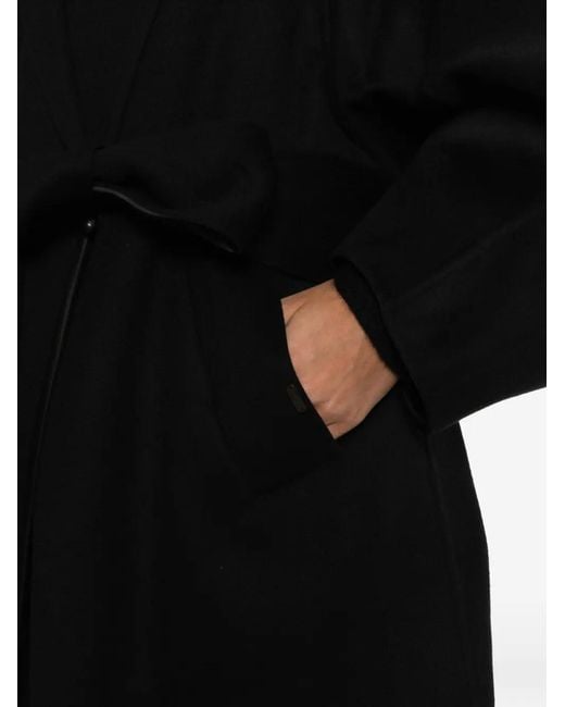 YEAREAST Black Belted Shawl-Lapel Coat