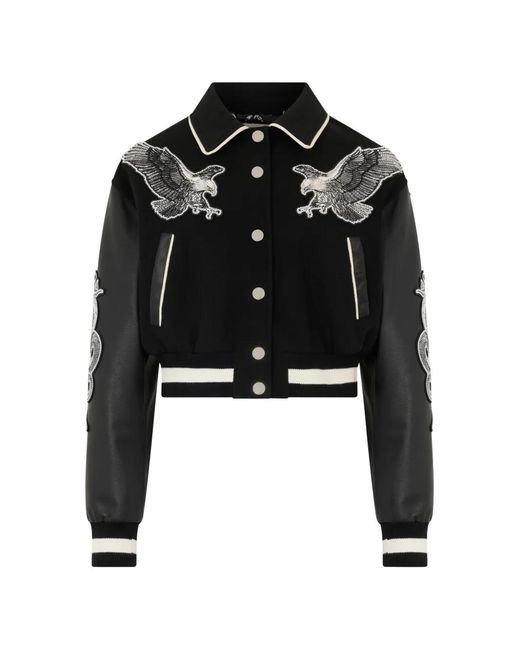 Philipp Plein Black Varsity Jacket Tattoo Strass