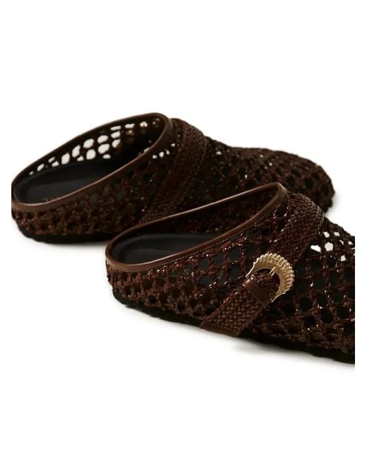 Twinset Brown Woven Buckled Mules