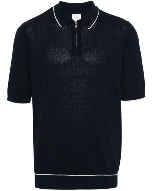 Eleventy Blue Short-sleeve Knitted Polo Shirt for men