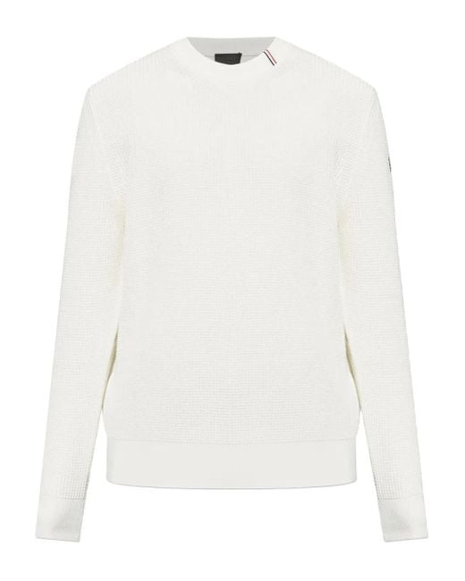 Moncler White Waffle-Knit Logo-Patch Sweater for men
