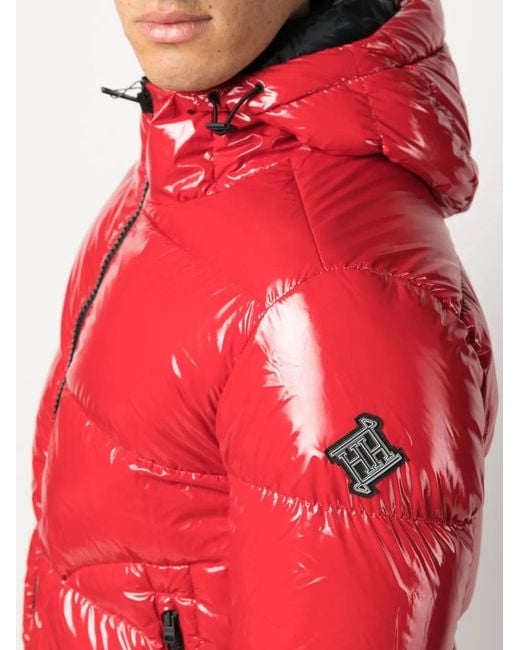 Herno Red Logo-Patch Padded Hooded Jacket for men