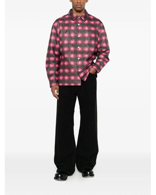 Purple Brand Men's Red Plaid Leather Jacket casual jackets