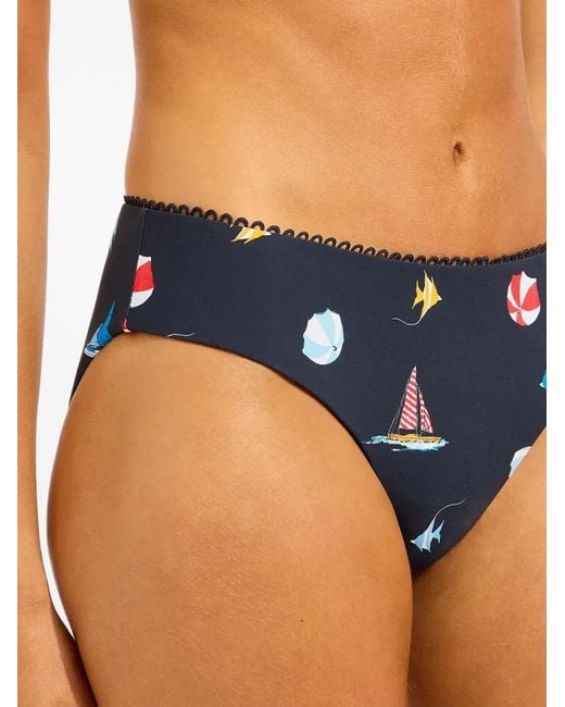 Seafolly Blue Beachclub Retro Graphic-Print Bandeau Bottom