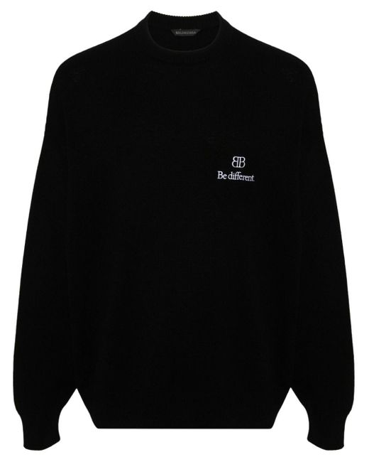 Balenciaga Black Logo-embroidered Cashmere Jumper for men