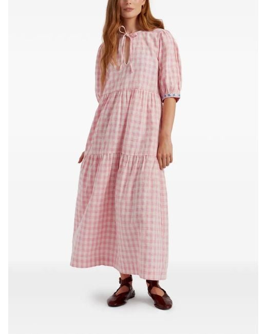 Chinti & Parker Pink Gingham-Pattern Maxi Dress
