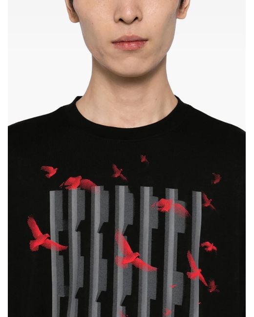 HUGO Black Graphic-Printed T-Shirt for men