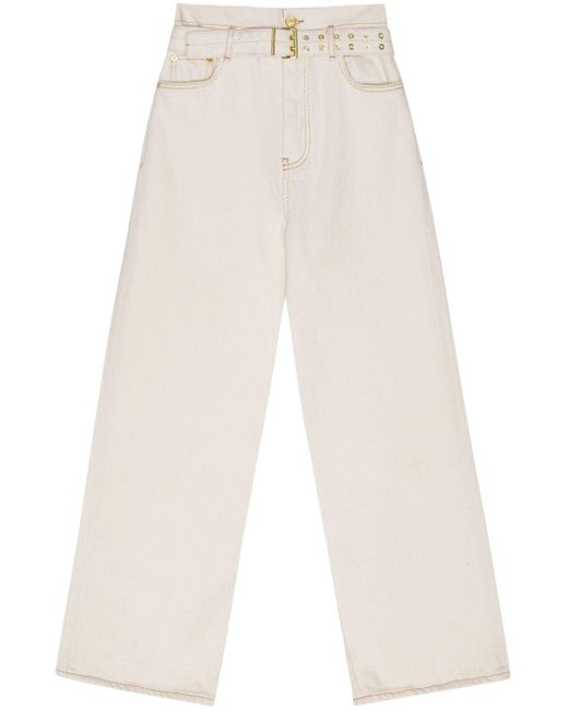 Ganni White Belted Wide-leg Jeans