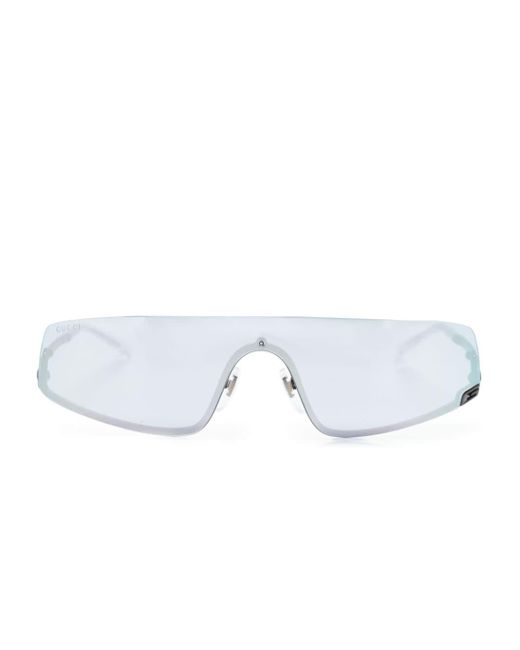 Gucci White Square-g-motif Shield-frame Sunglasses