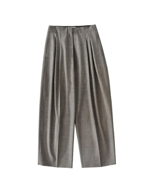 Studio Nicholson Gray Pantalon En Laine Lira À Design Plissé