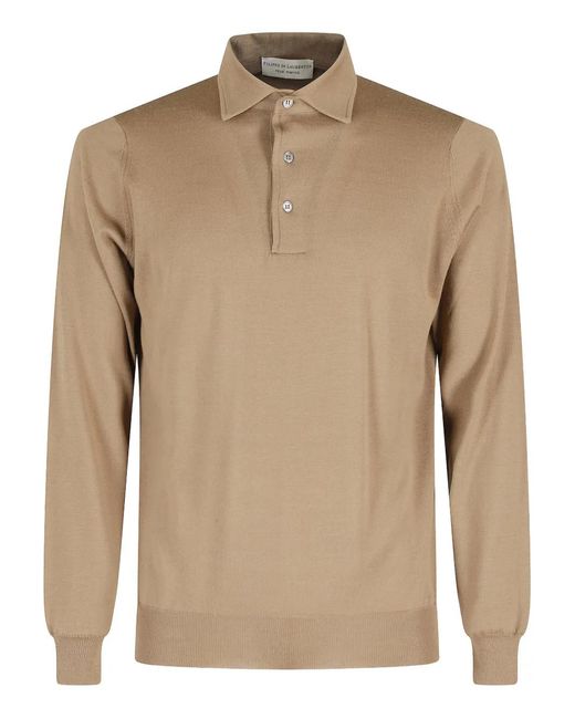 FILIPPO DE LAURENTIIS Natural Long-Sleeve Polo Shirt for men