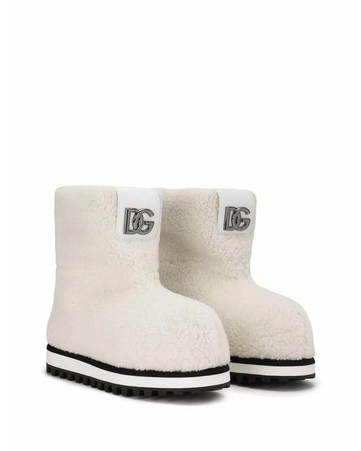 Dolce & Gabbana White Logo-Patch Ankle Boots for men
