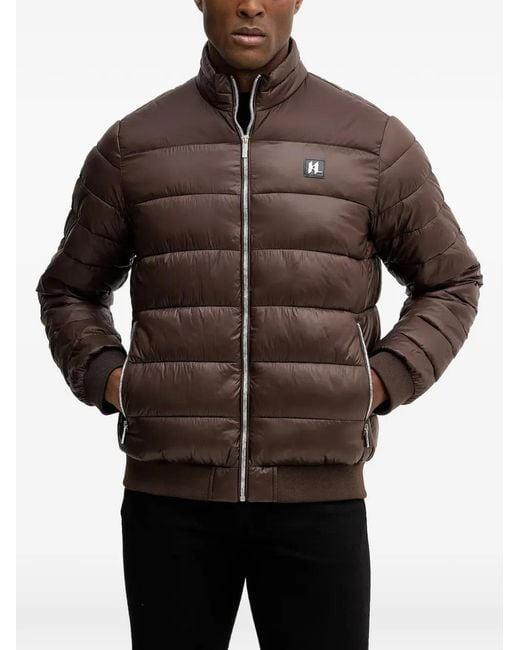 Karl Lagerfeld Brown Quilted Logo-Patch Jacket for men