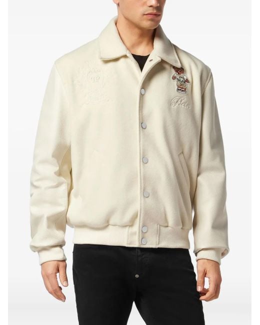 Philipp Plein Natural Bear-Embroidered Jacket for men