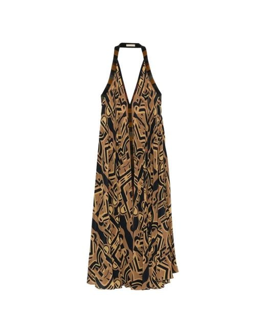 VOLANTIS White Geometric-Print Maxi Dress