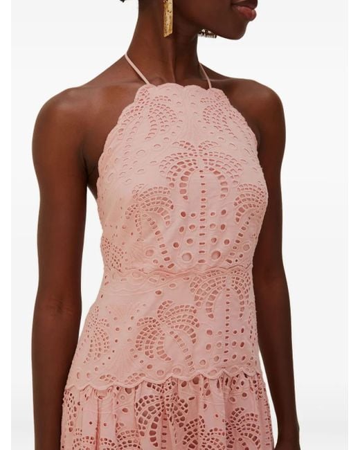 Farm Rio Pink Eyelet Halterneck Midi Dress