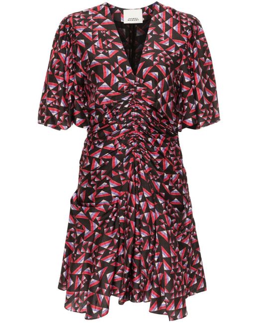 Isabel Marant Red Graphic-print Ruched Mini Dress