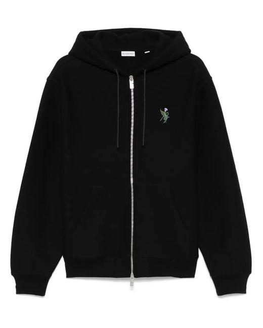 Burberry Black Embroidered Logo Zip-Up Hoodie for men