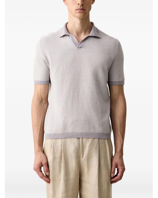 Benetton Gray Textured-Knit Short-Sleeved Polo-Collar T-Shirt for men
