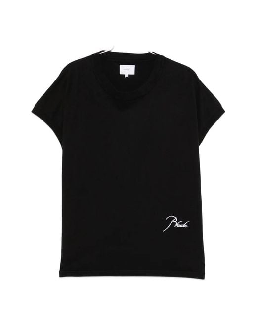 Rhude Black Logo-Embroidered Cap-Sleeve T-Shirt for men
