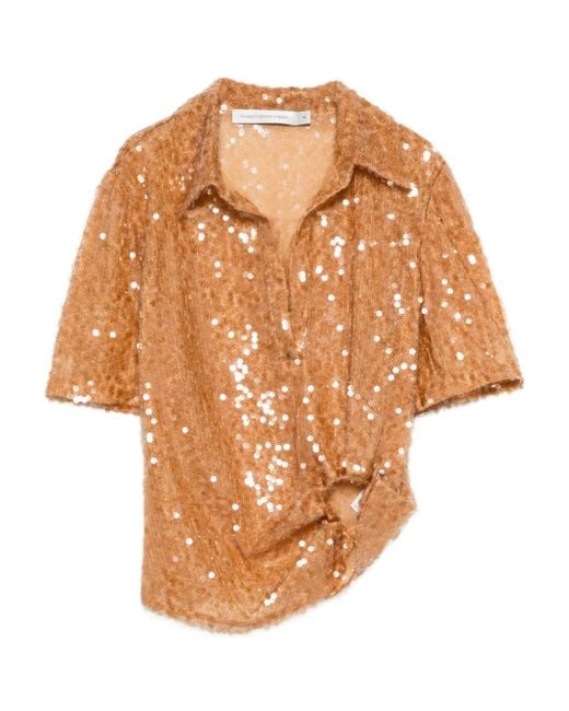 Christopher Esber Natural Sequin-Embellished Polo Top