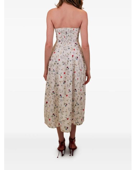 Azeeza White Sable Floral-Pattern Midi Dress