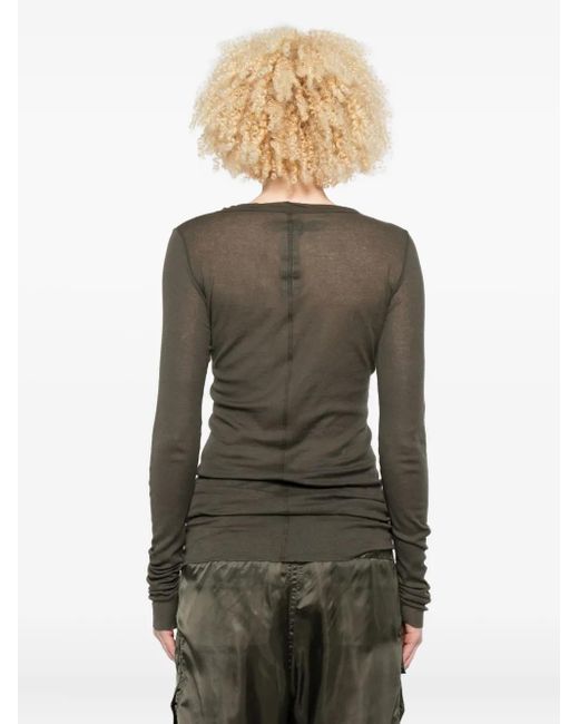 Rick Owens Green Raw-Edge Long-Sleeve T-Shirt