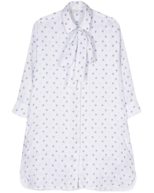 Mazzarelli White Starfish-print Linen Shirt