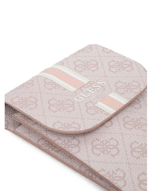 Guess Pink Logo-Print Striped-Detail Phone Bag