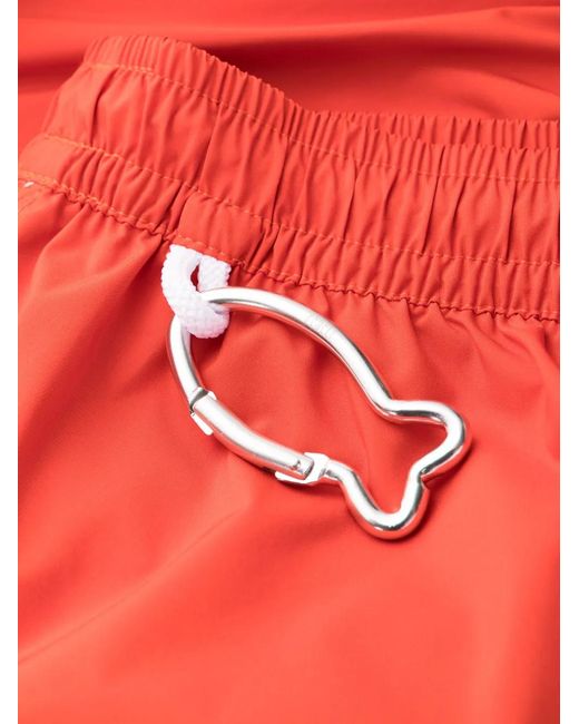 Fedeli Red Logo-Patch Swim Shorts for men